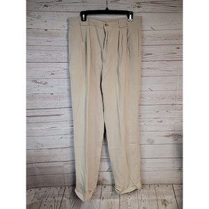 Cutter & Buck Golf Dress Pants Men's Size 34 X 32 Pleated Cuffed 100% Silk Beige